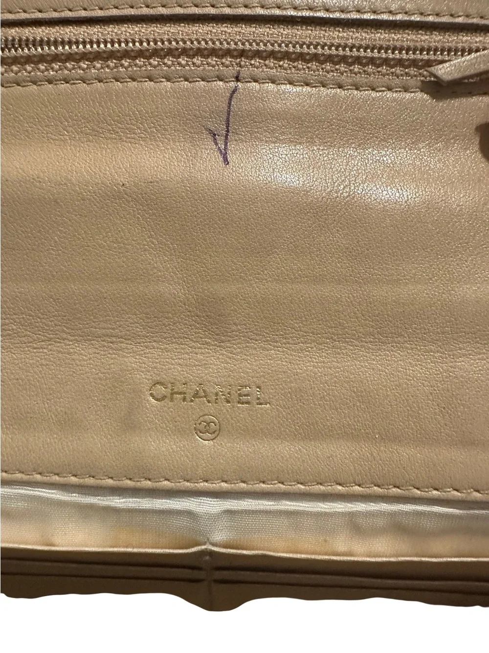 CHANEL Tan Quilted CC Leather Clutch